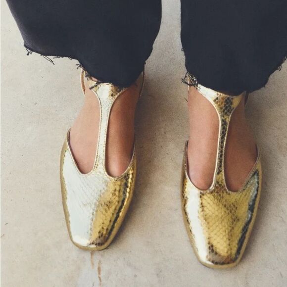 ZARA METALLIC GOLD FLATS - Picture 1 of 8